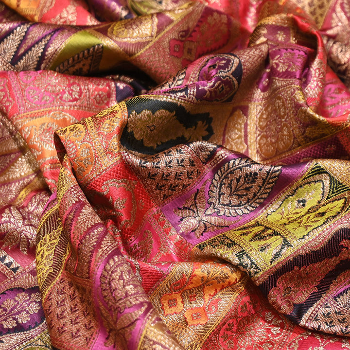 Multi Rangoli Brocade Fabric – Premium Zari Woven Designer Brocade Fabric 001006-A2