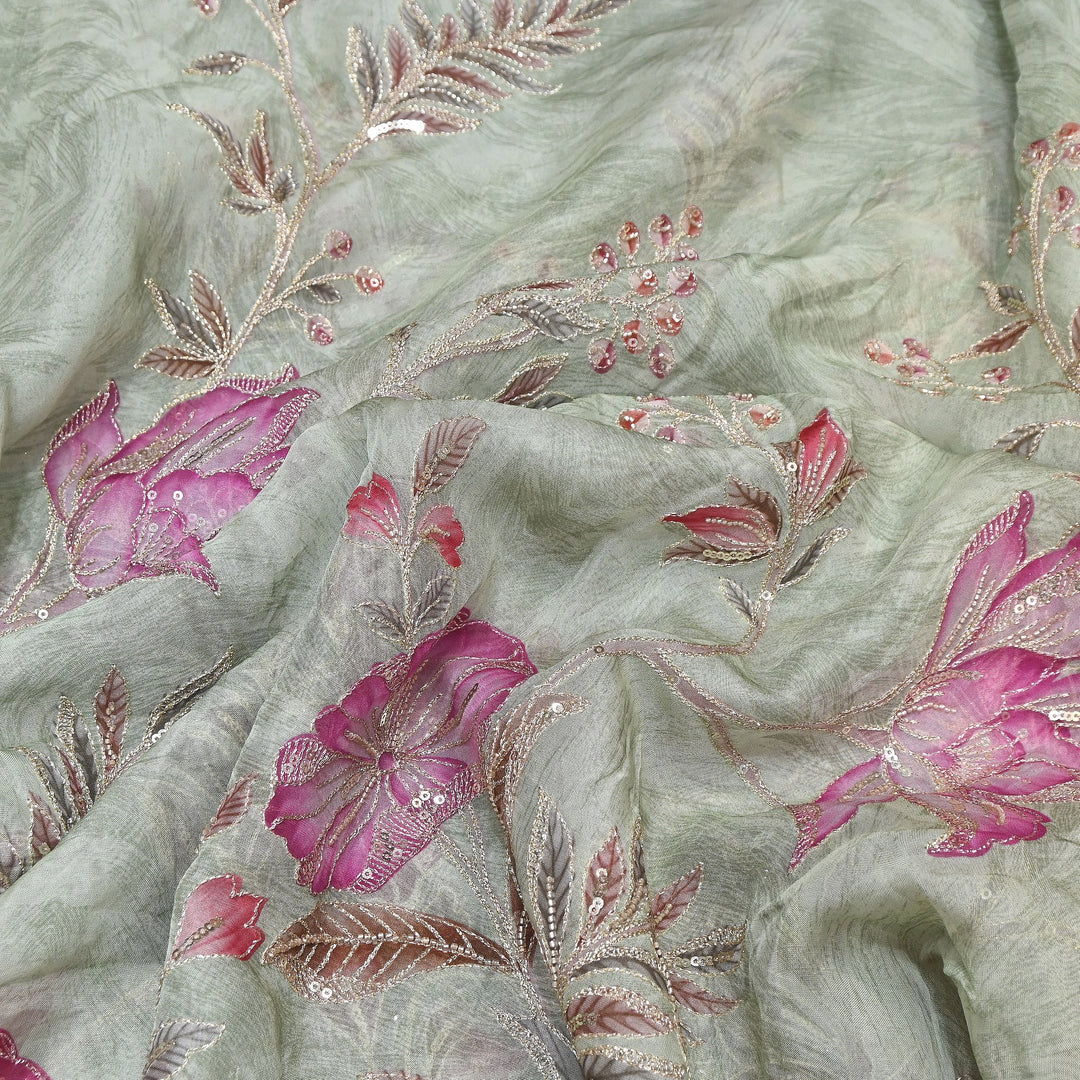 Premium Viscose Organza Position Print Zari & Sequins Embroidery Fabric – Designer Fabric PB0002-4