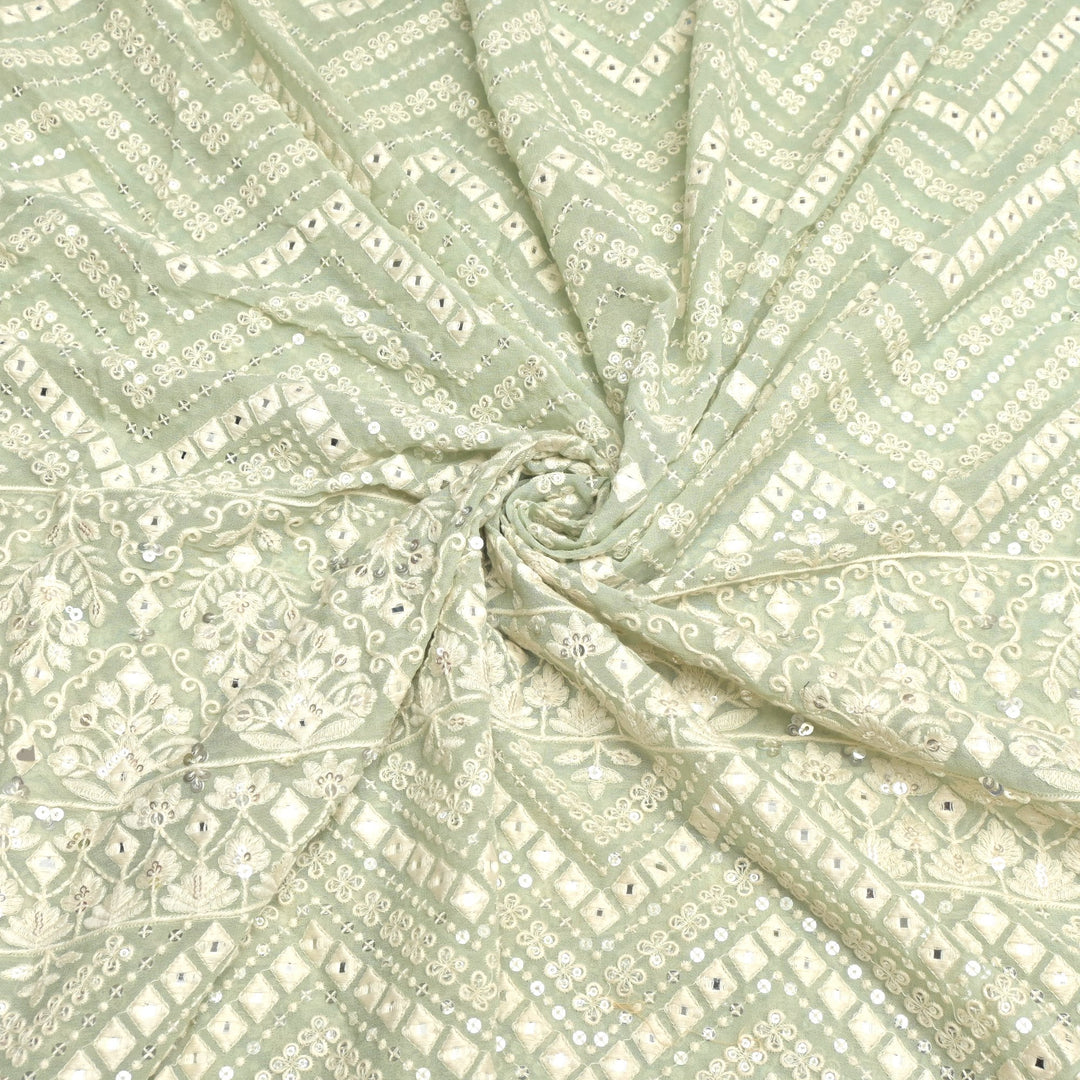 Viscose Georgette Mirror and Sequins Embroidery Fabrics
