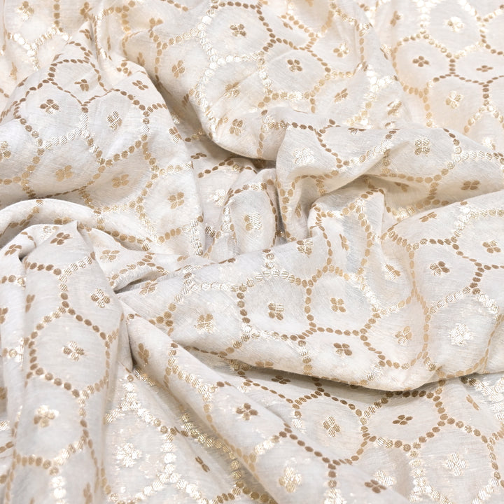Banarasi Chanderi Gold Mat Zari Fabric – Premium Designer Ethnic Wear Fabric 000313-18