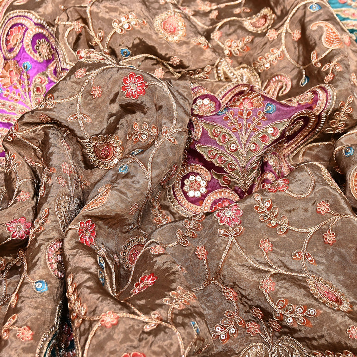 Multi Color Crepe Position Print Fabric with Zari & Sequins Embroidery - 00P401-03