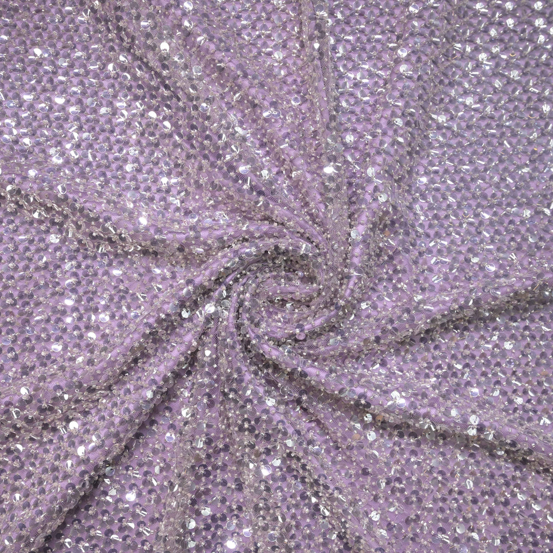 Designer Lavender Net Embroidery Fabric with water Sequins Embroidery.