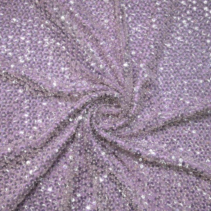 Designer Lavender Net Embroidery Fabric with water Sequins Embroidery.