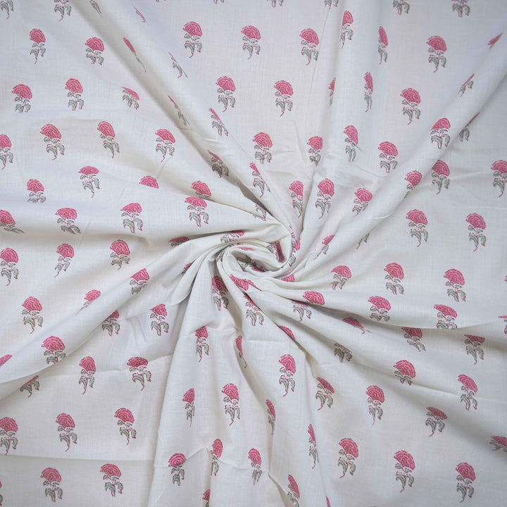 Pink Mini Floral Bagru Printed Cotton Fabric