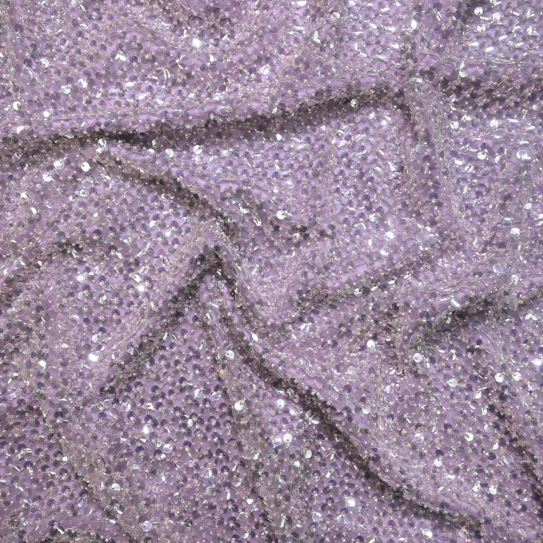 Designer Lavender Net Embroidery Fabric with water Sequins Embroidery.