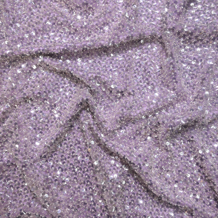 Designer Lavender Net Embroidery Fabric with water Sequins Embroidery.