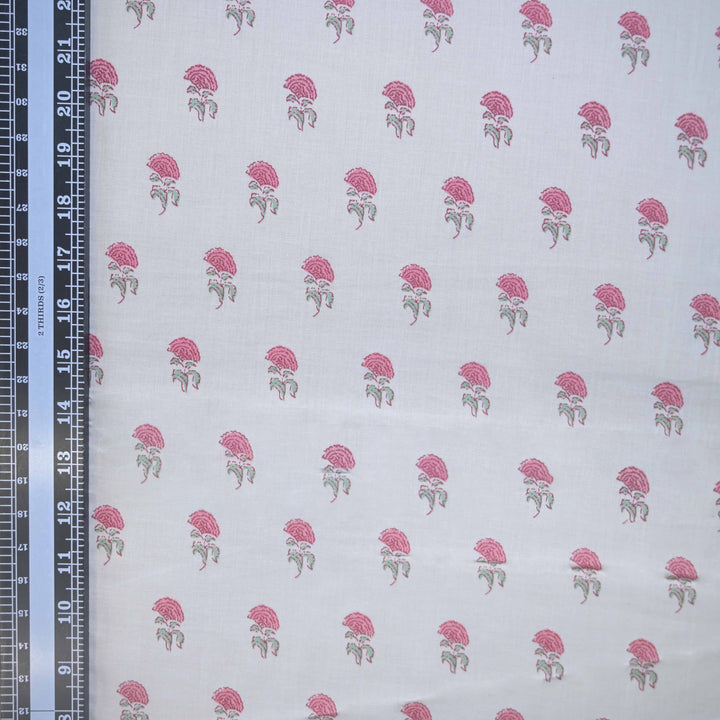 Pink Mini Floral Bagru Printed Cotton Fabric
