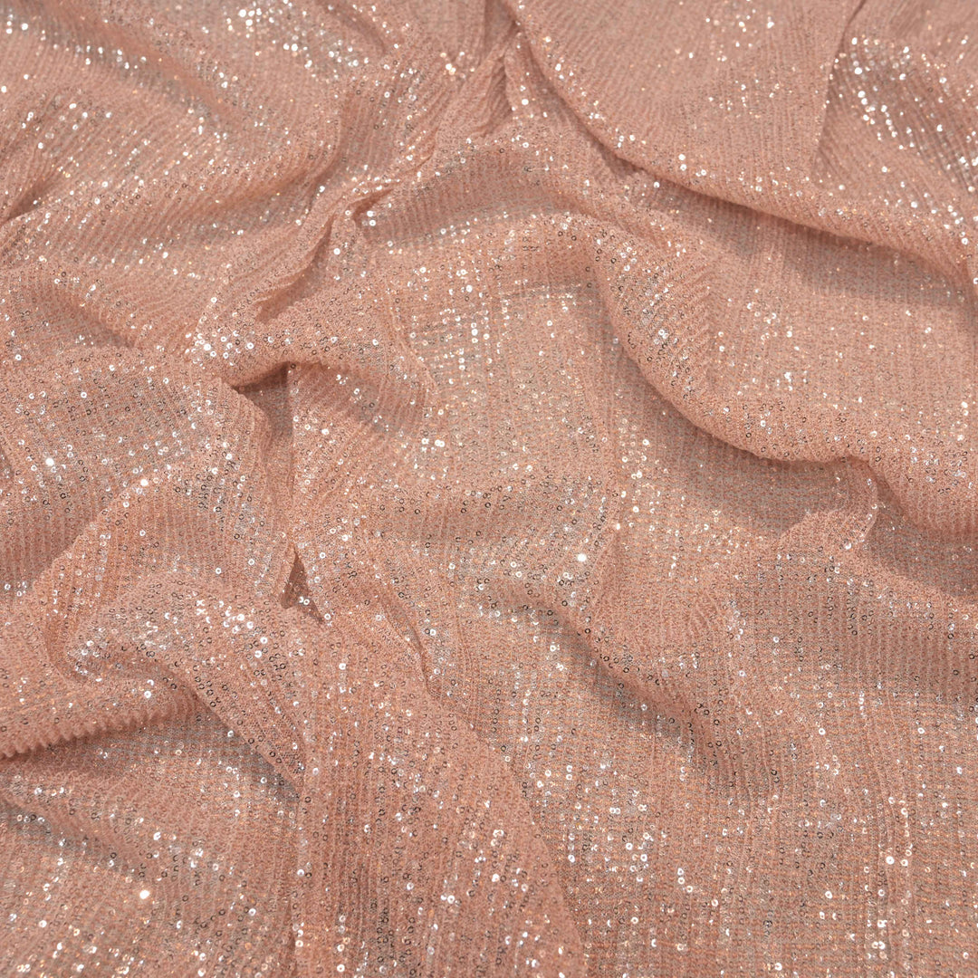 Peach Dubai Imported Net Fabric with Sequins Embroidery