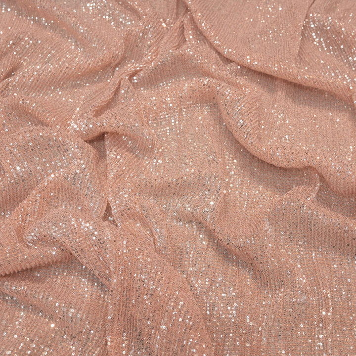Peach Dubai Imported Net Fabric with Sequins Embroidery