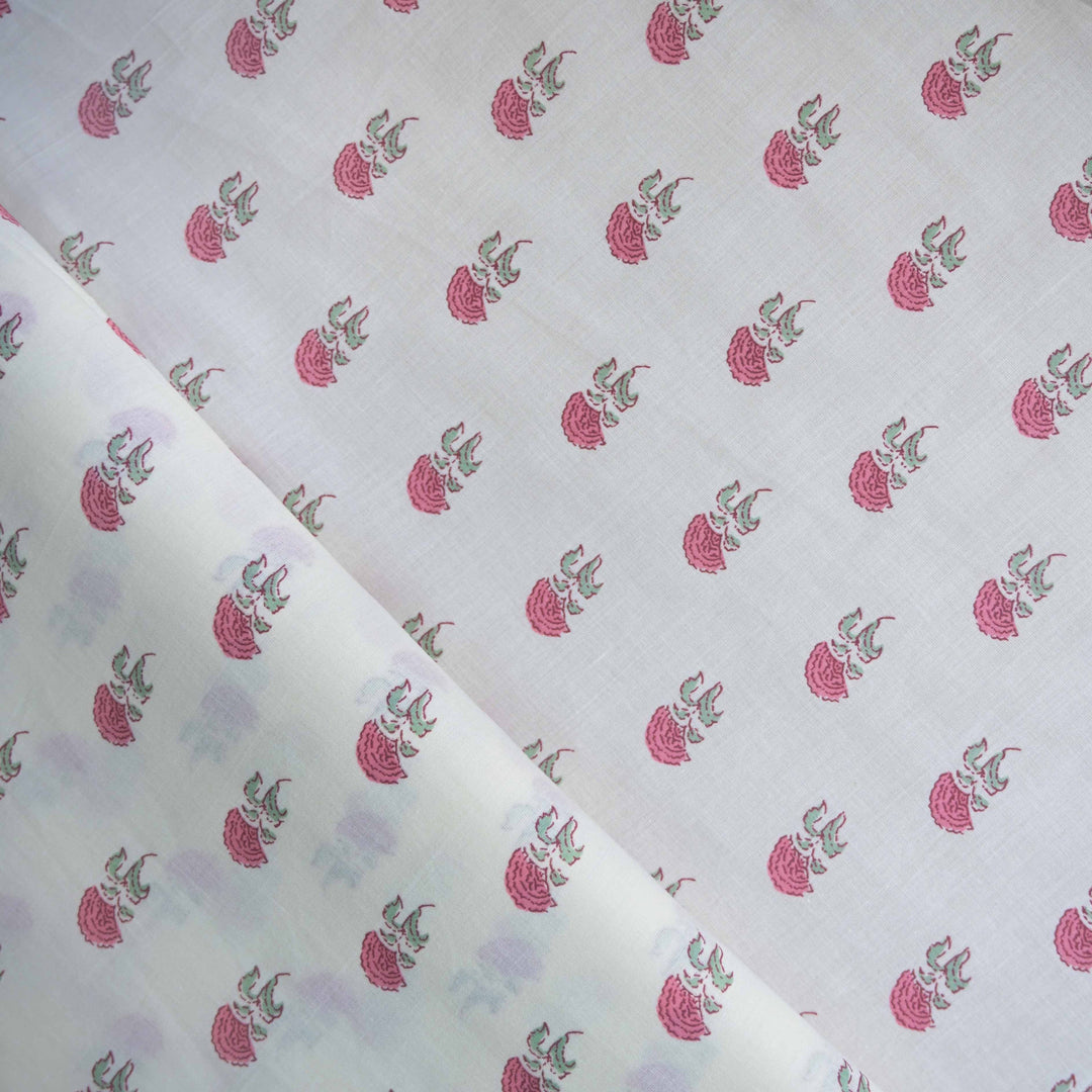 Pink Mini Floral Bagru Printed Cotton Fabric
