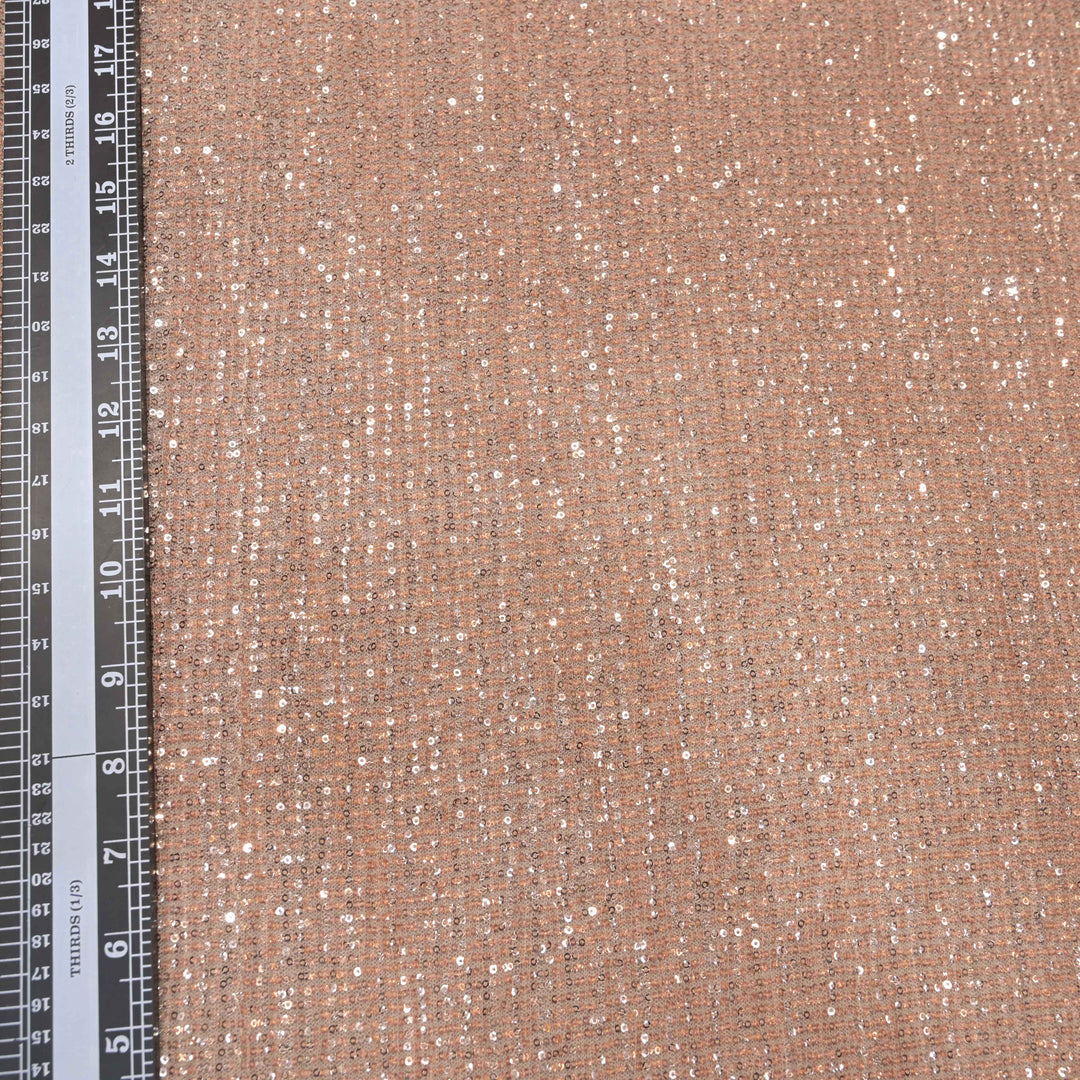 Peach Dubai Imported Net Fabric with Sequins Embroidery