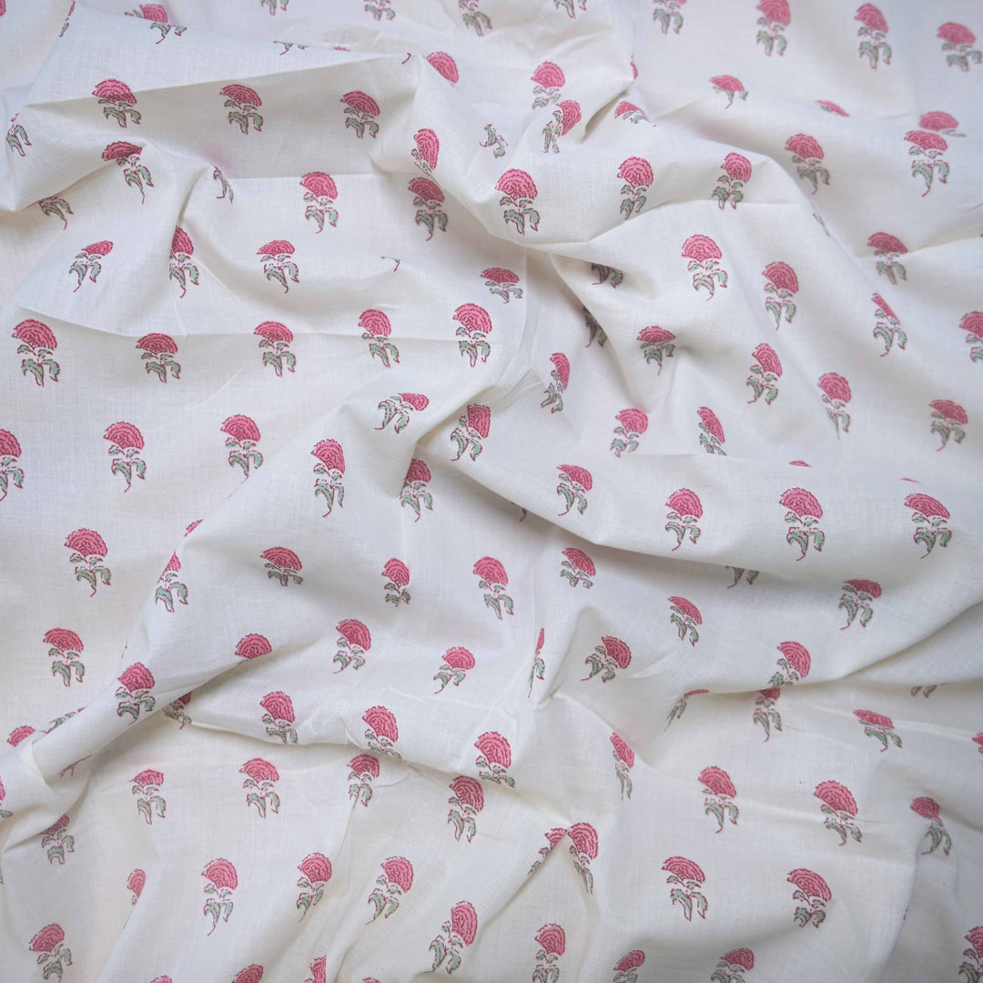 Pink Mini Floral Bagru Printed Cotton Fabric