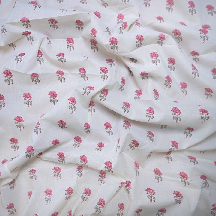 Pink Mini Floral Bagru Printed Cotton Fabric