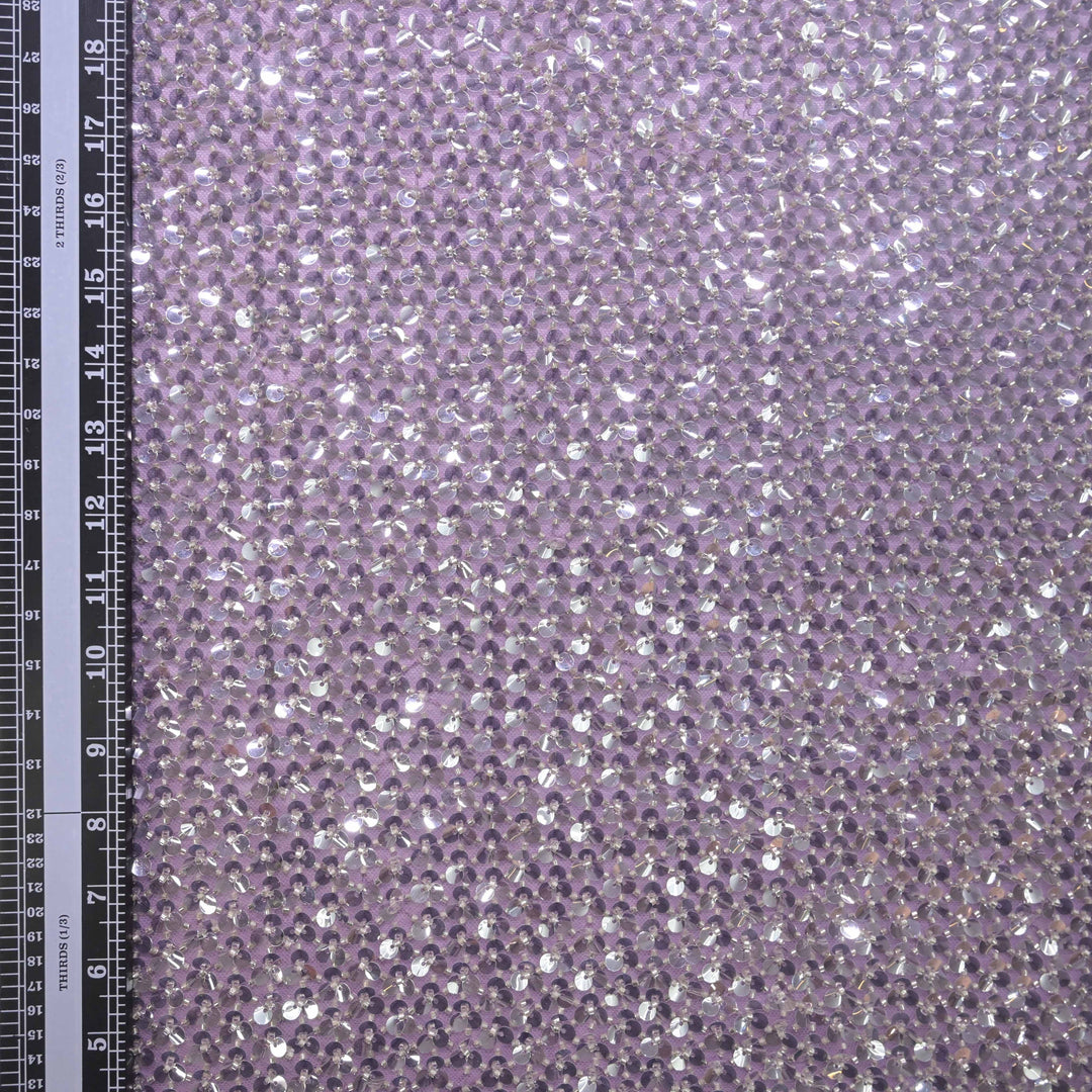 Designer Lavender Net Embroidery Fabric with water Sequins Embroidery.