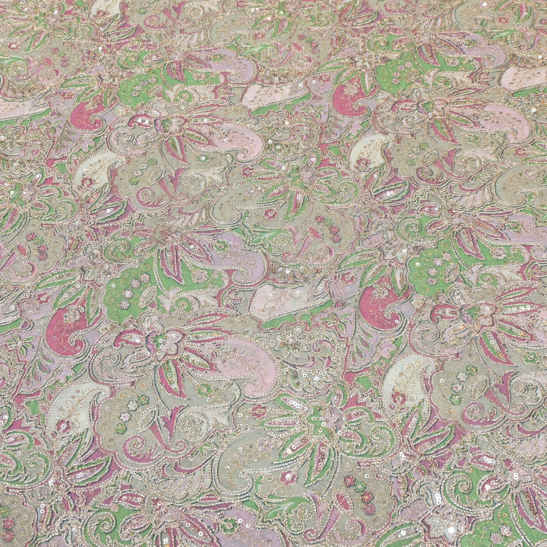 Viscose Georgette  Position Prints, Zari Sequin Embroidery Fabrics
