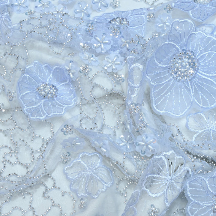 Cut dana and sequin heavy embroidered fabric with 3D flower on imported net