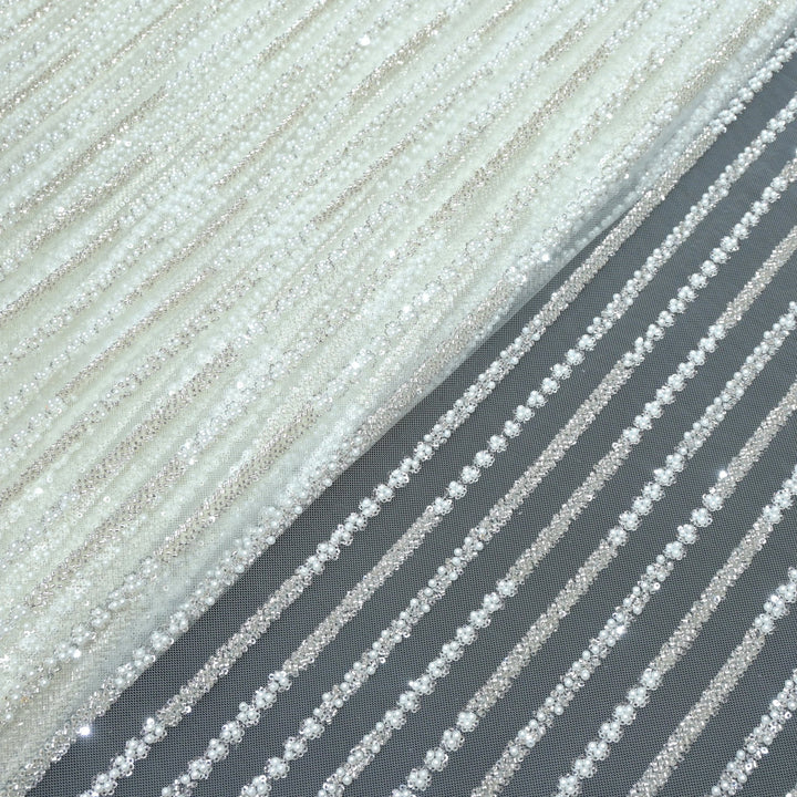 Imported Net Cutdana Pearls With Sequins Handwork Embroidery Fabrics
