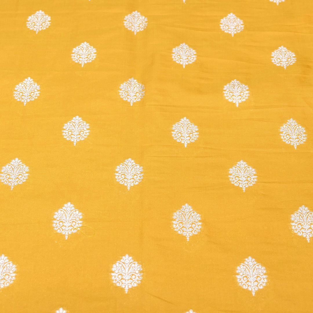 Fuel Yellow Color Katan Silk Zari Buti Brocade Fabric