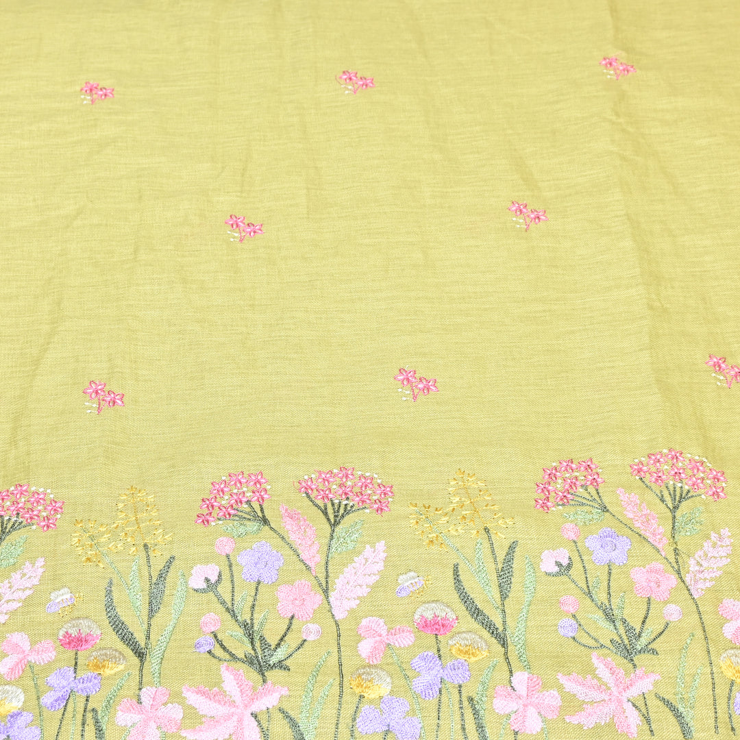 Floral Linen Thread Embroidered Designer Fabric - TF40161-2