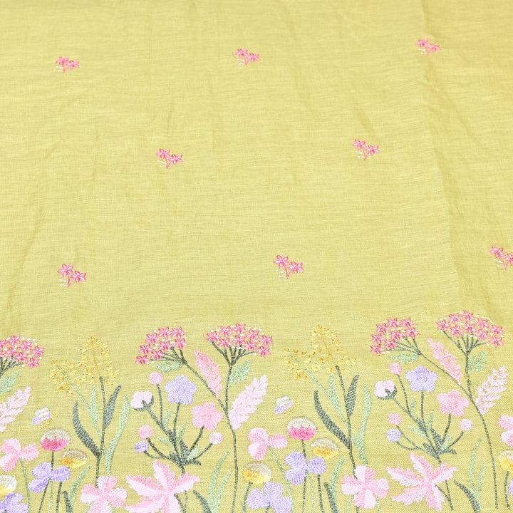Floral Linen Thread Embroidered Designer Fabric - TF40161-2