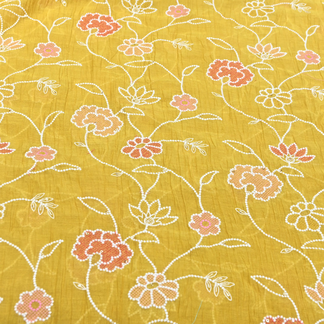 Mul Chanderi Floral Embroidery Fabric  – Lightweight Designer Summer Fabric GT0031-02