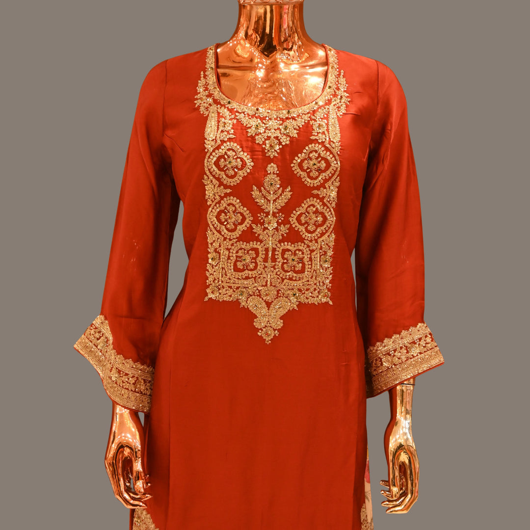 Red-Beige Sharara Suit