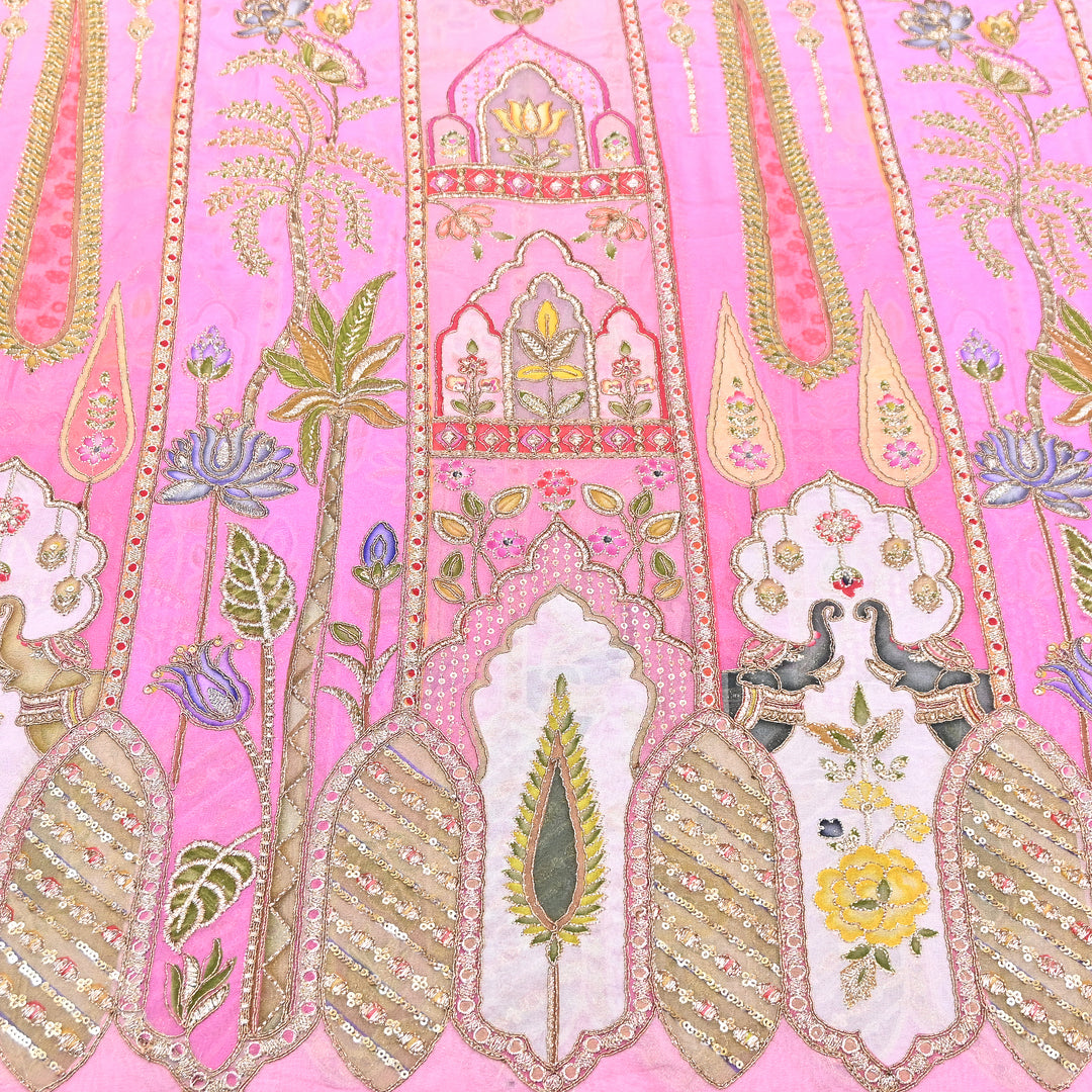 Premium Viscose Georgette Position Print Fabric With Zari Sequence Embroidery - Designer Ethnic Fabric-00P300-3