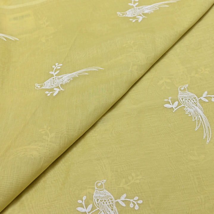 PASTEL YELLOW COLOR MUL CHANDERI THREAD EMBROIDERY FABRIC GP4120A-2