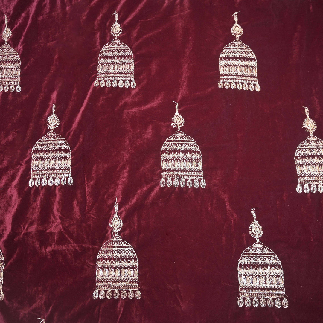 maroon Embroidery Zari Work velvet fabric |  947-266M