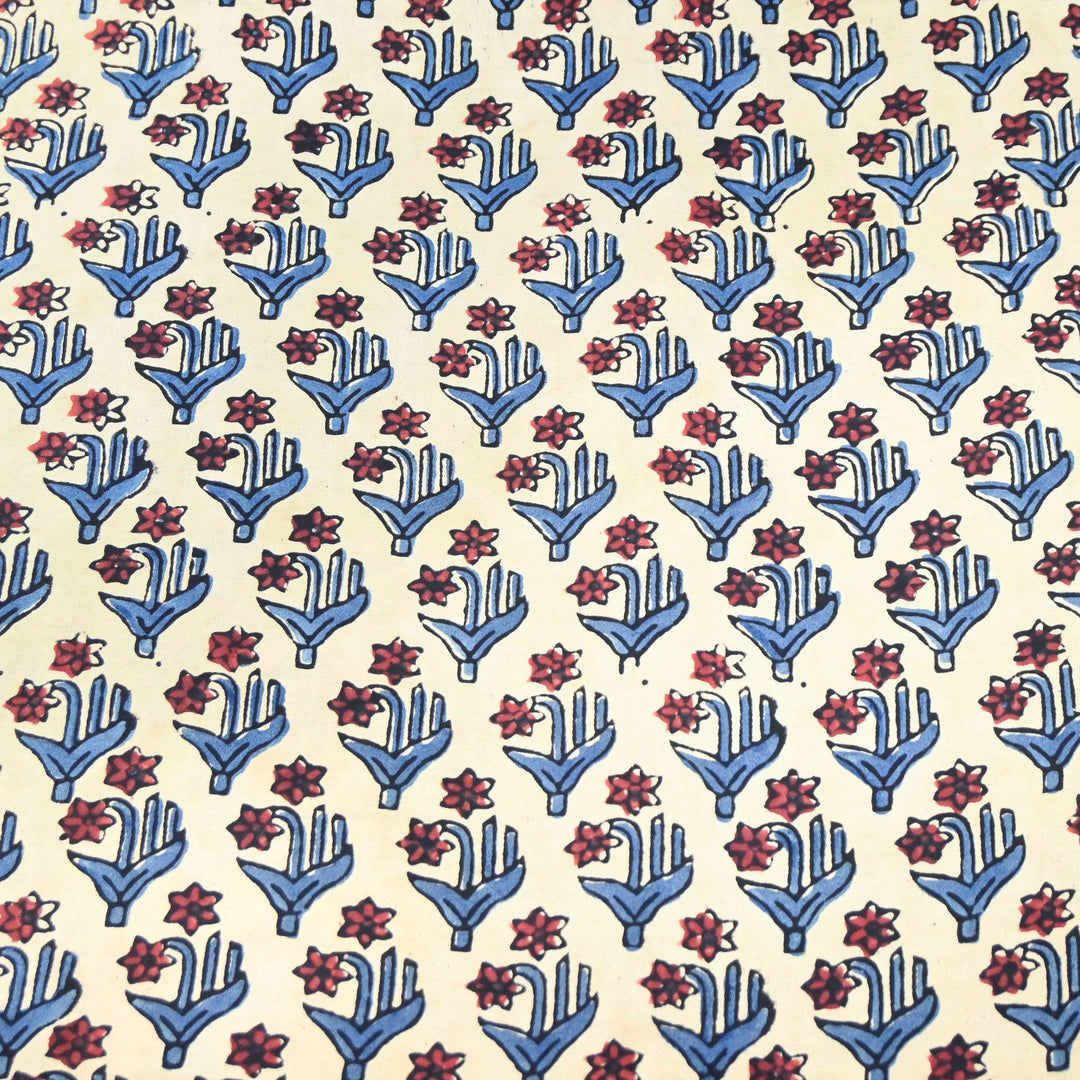 Off White with Navy Blue  Modal Satin Fabric in Digital Print.