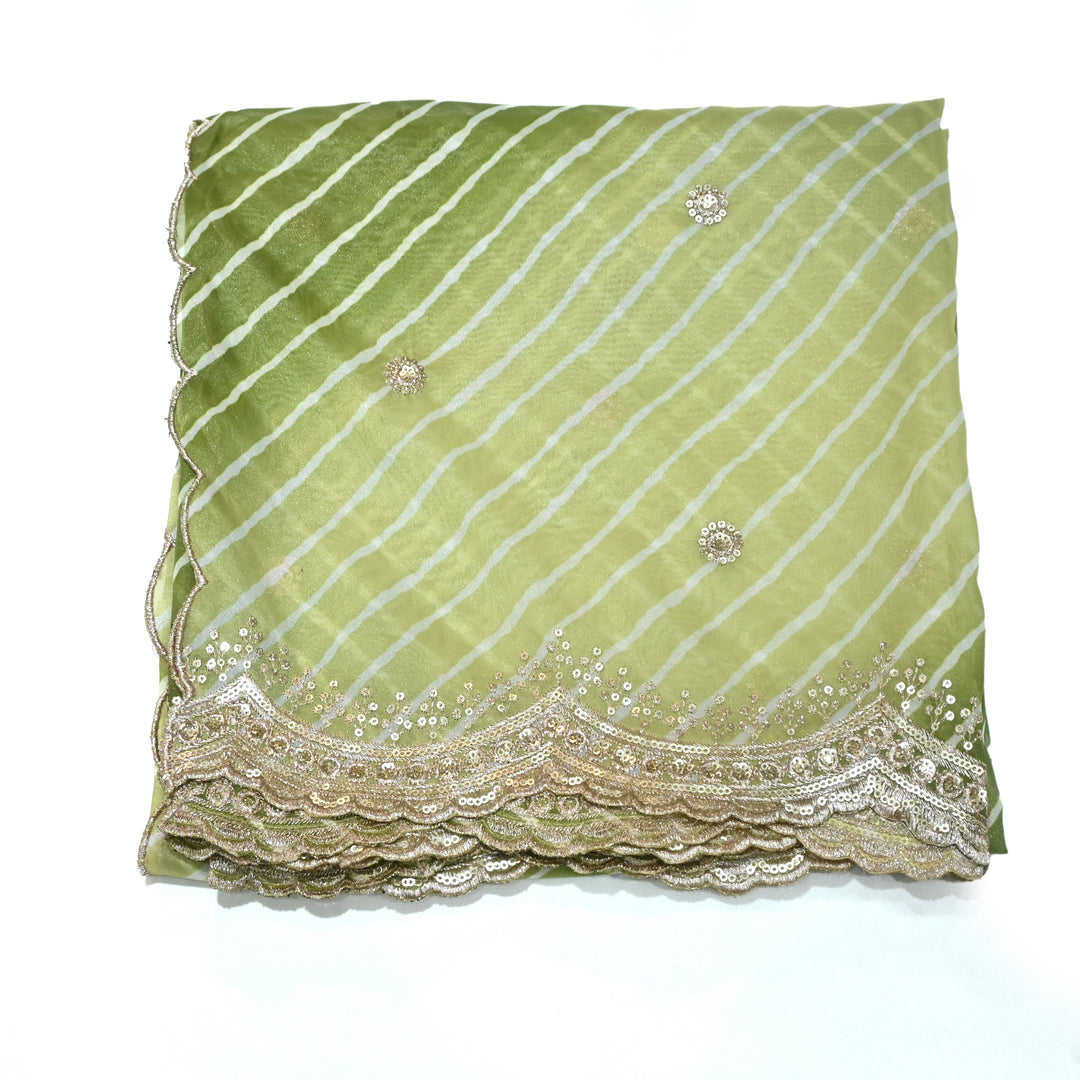 Khaki Green Color Organza Sequence With Zari Dupatta