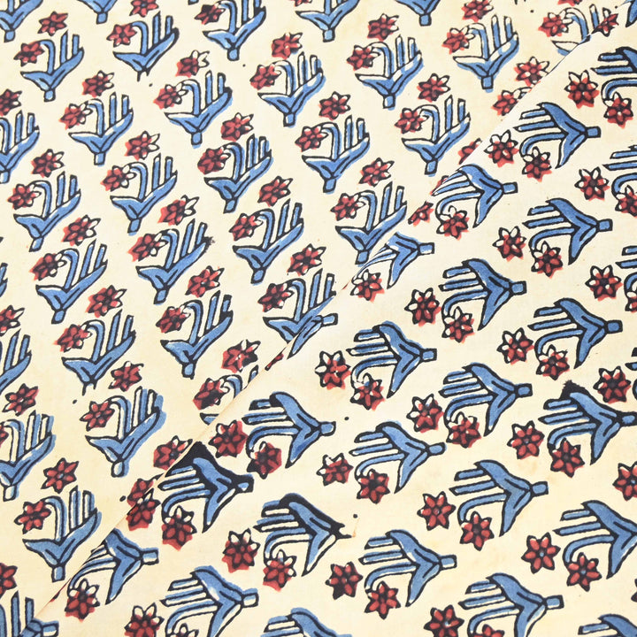 Off White with Navy Blue  Modal Satin Fabric in Digital Print.