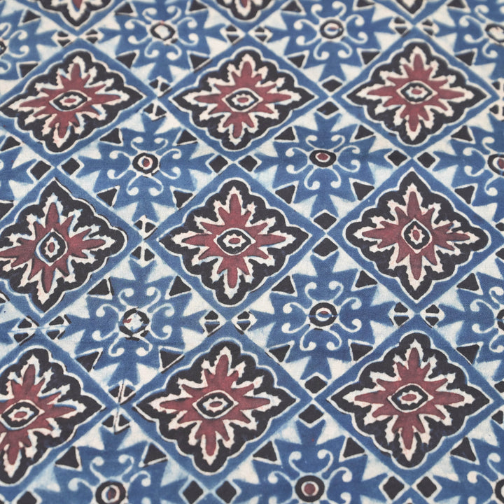 Blue Modal Satin Fabric in Traditonal Digital Print