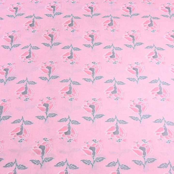 Baby Pink Cotton Printed Fabric