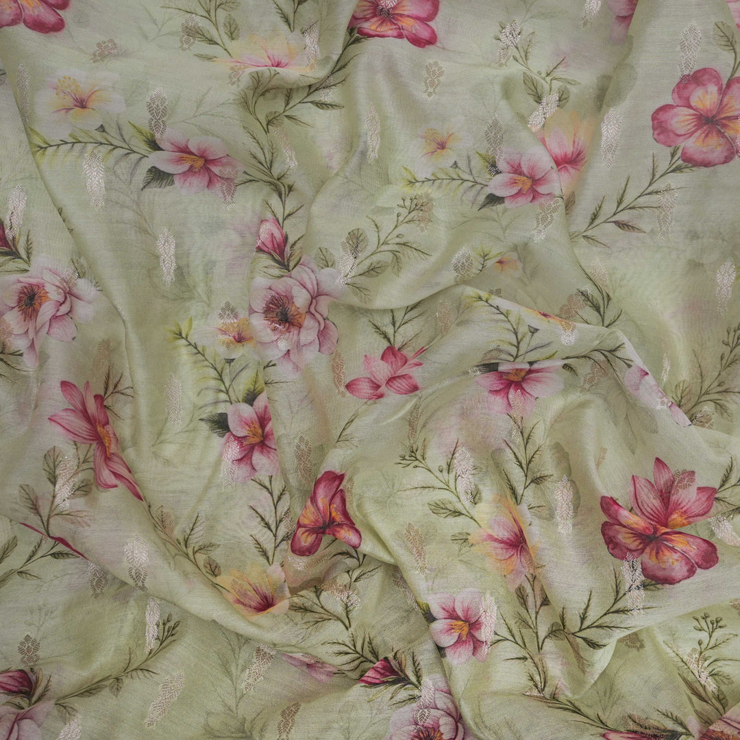 Pista green Silk Chanderi Zari Print.| 248-389P