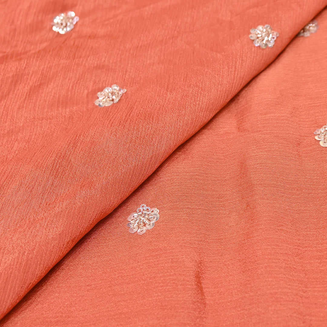 Orange Chinon Fabric with Zari & Sequins Embroidery