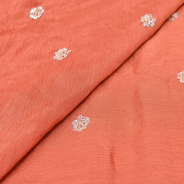 Orange Chinon Fabric with Zari & Sequins Embroidery