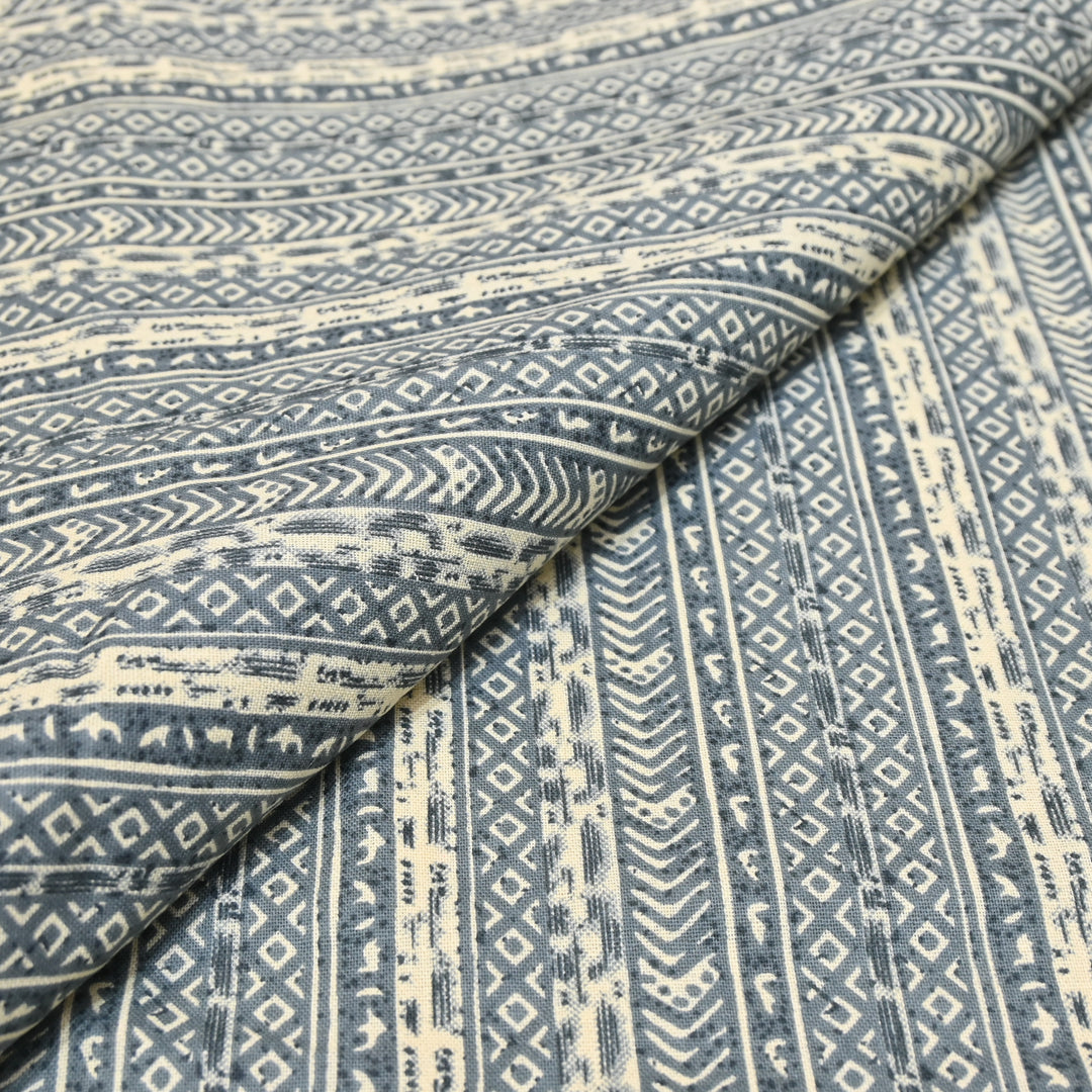 Midnight Blue Cotton Linen Print