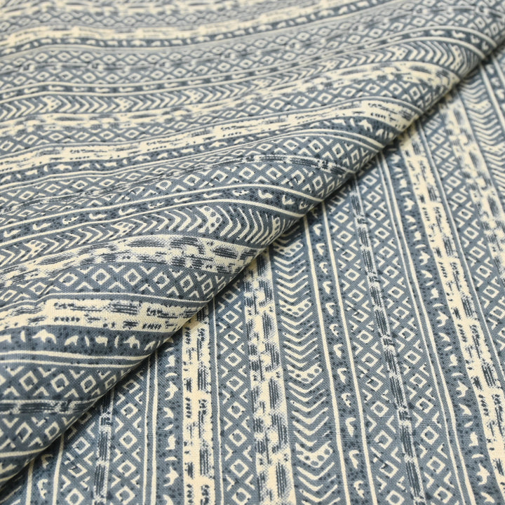 Midnight Blue Cotton Linen Print