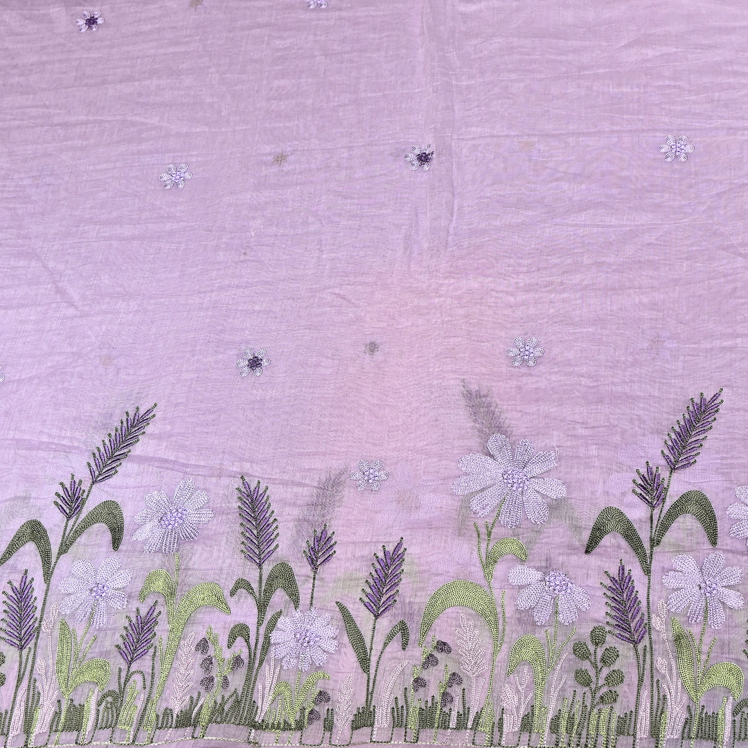 Mul Chanderi Floral Thread Embroidery Fabric – Soft Breathable Designer Fabric- V1659C-3