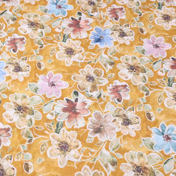 Mustard Yellow Floral Italian Lawn Print Fabric