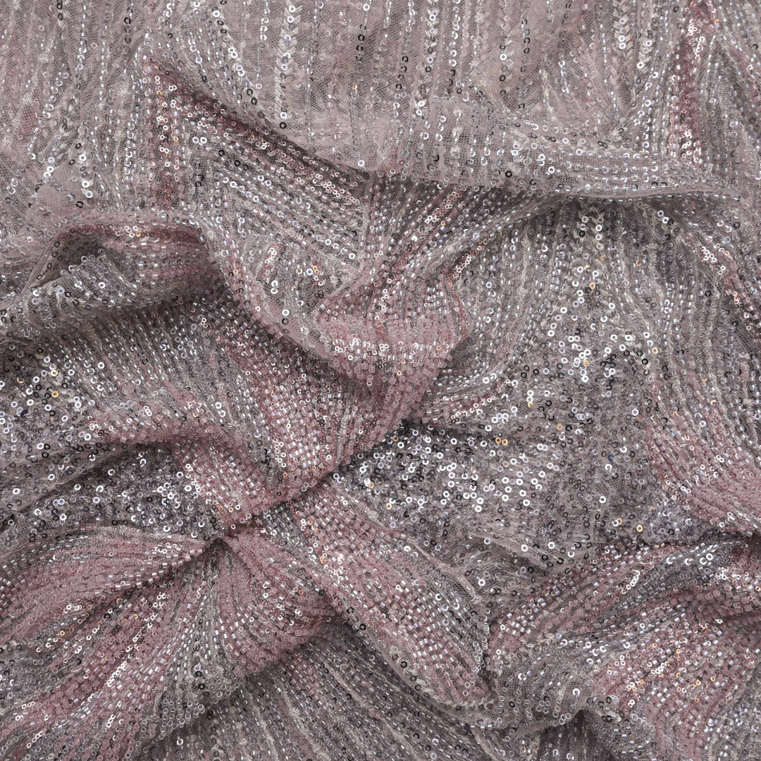 Mauve Taupe Net Imported Embroidery Fabric.| 025-540
