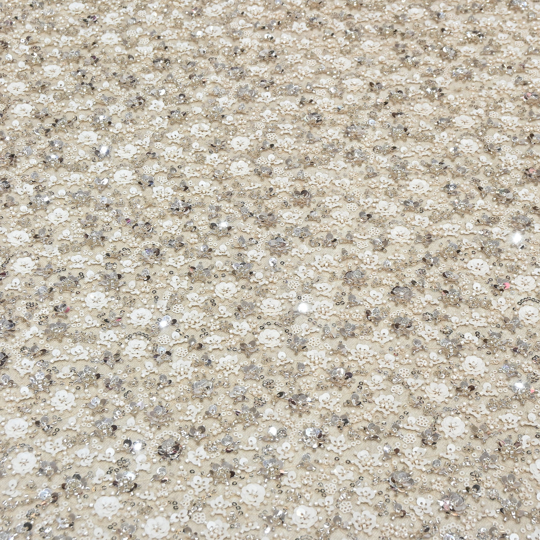 Beige Color Luxury Imported Net Fabric featuring Heavy Cut Dana &amp; Sequins Embroidery ED1533-01