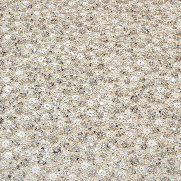 Beige Color Luxury Imported Net Fabric featuring Heavy Cut Dana &amp; Sequins Embroidery ED1533-01