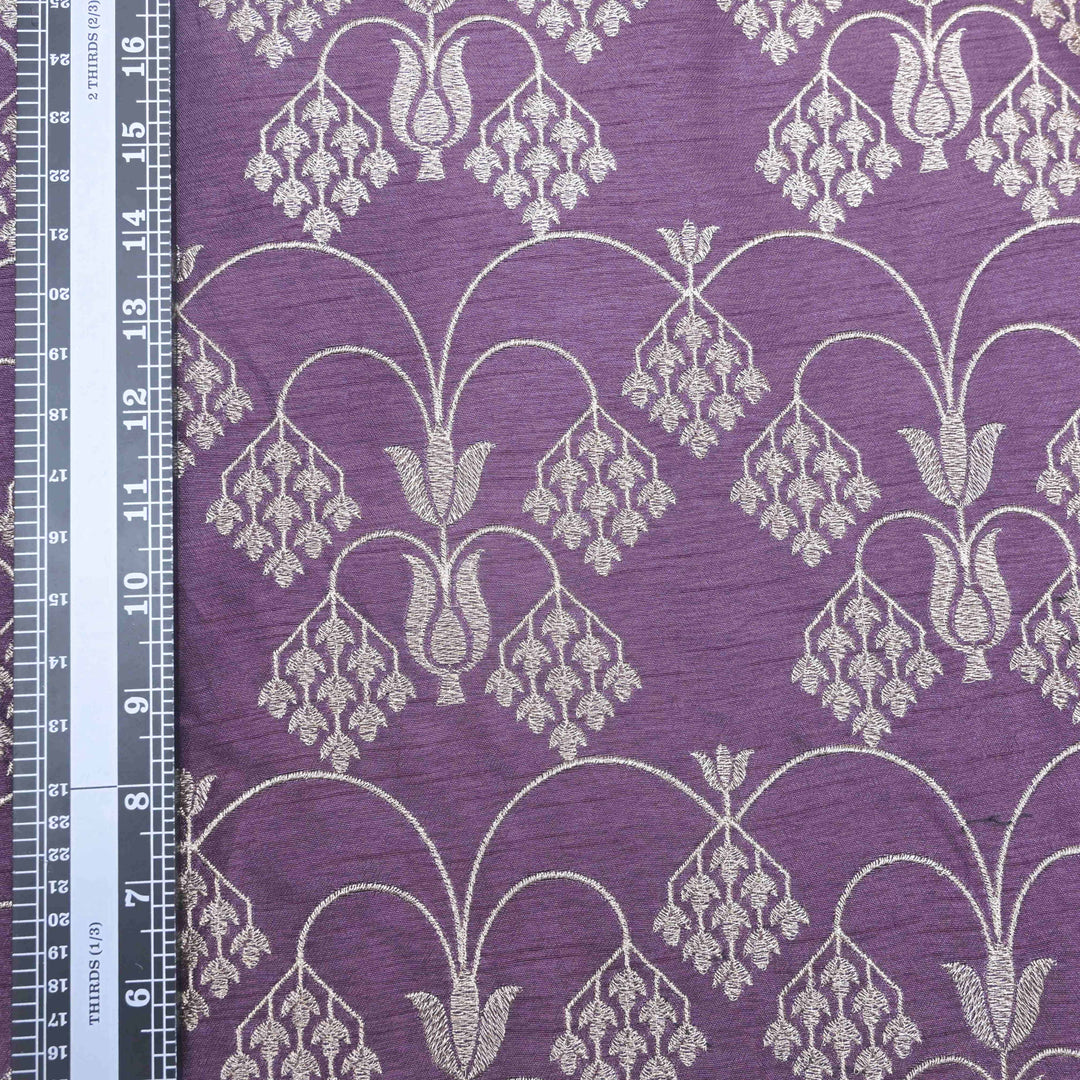 Plum Purple Raw Silk Embroidery Fabric. | 450-281P