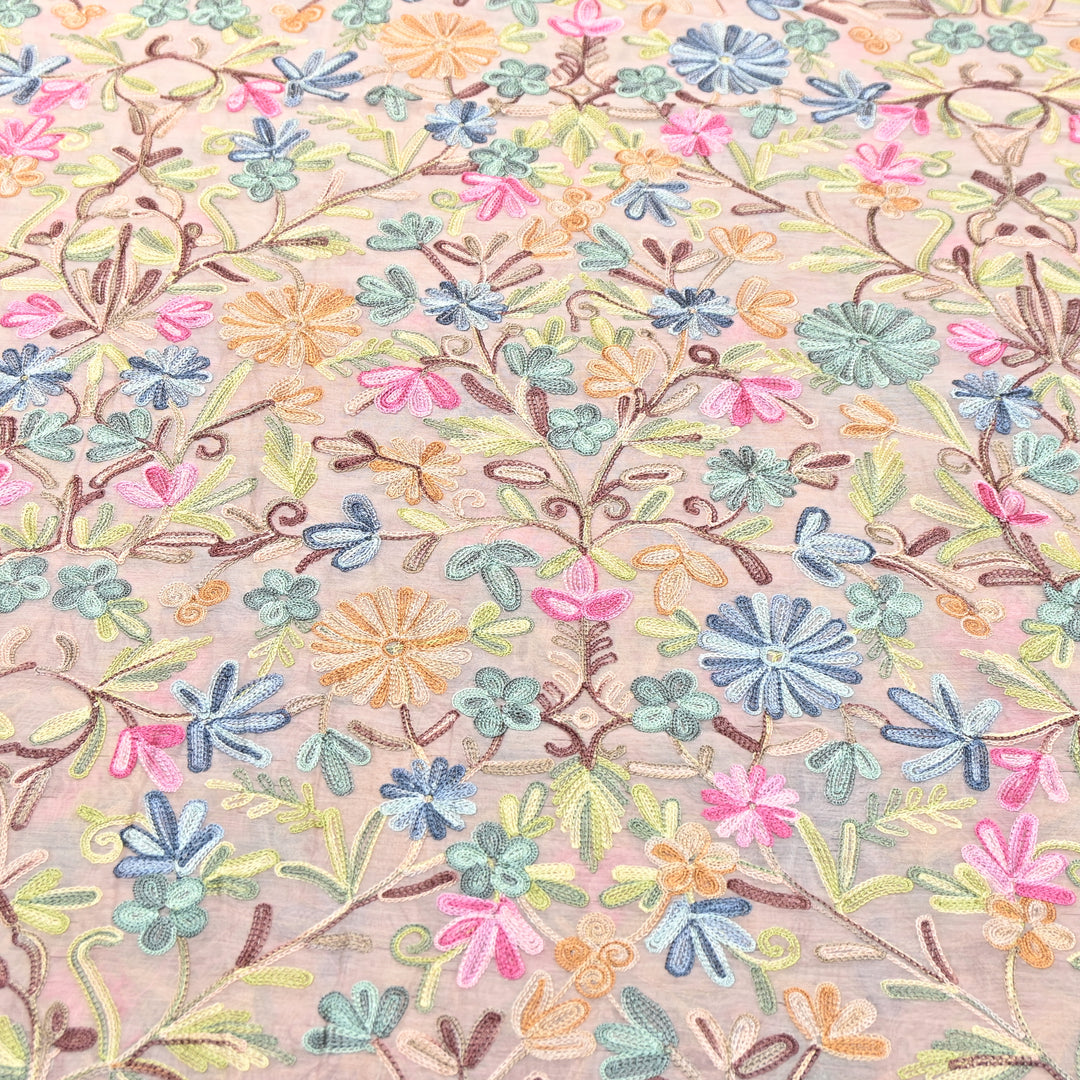 MULTICOLOR FLORAL THREAD EMBROIDERED MAL CHANDERI FABRIC- SA2894- 02