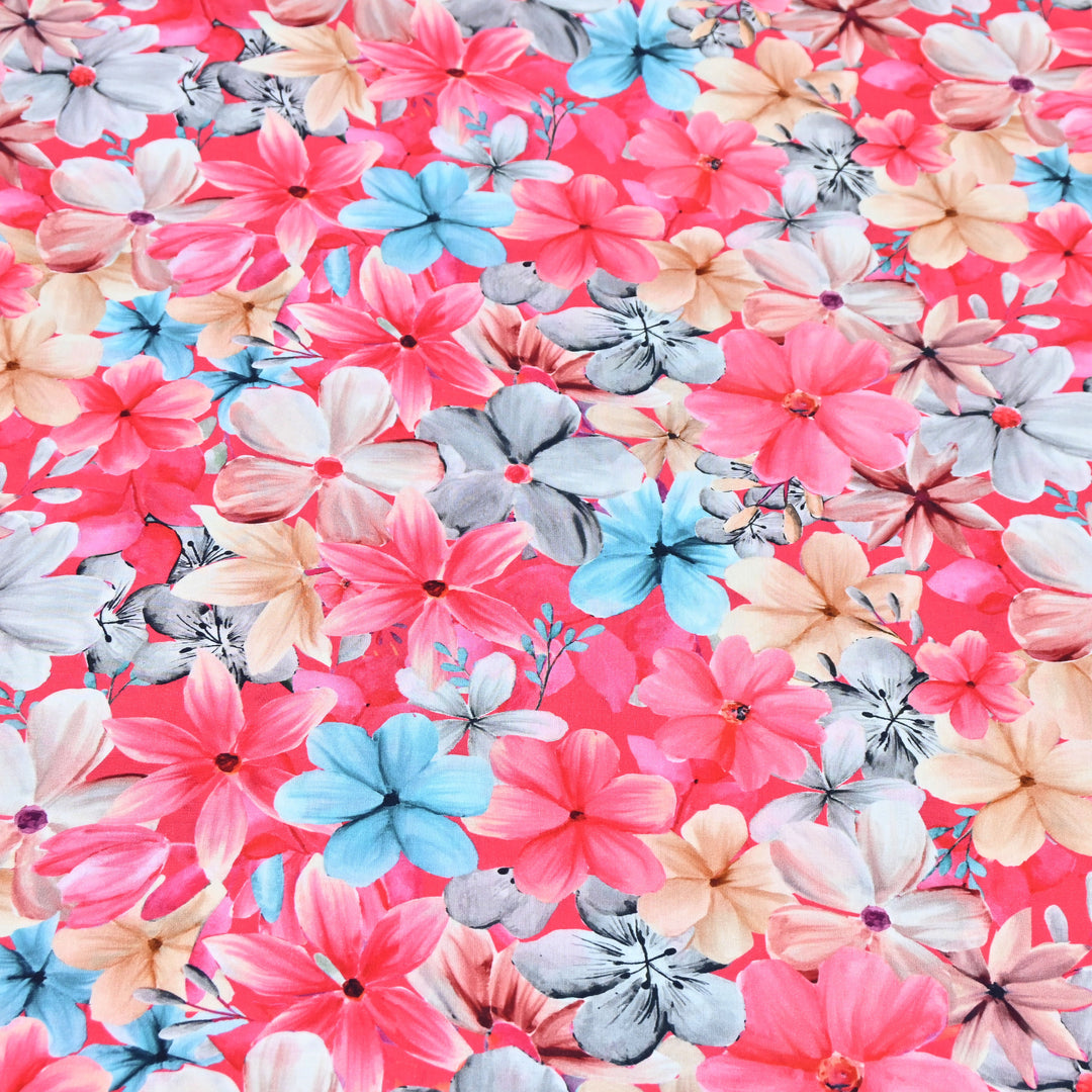 Coral Pink Omura Cotton Full Bloom Print