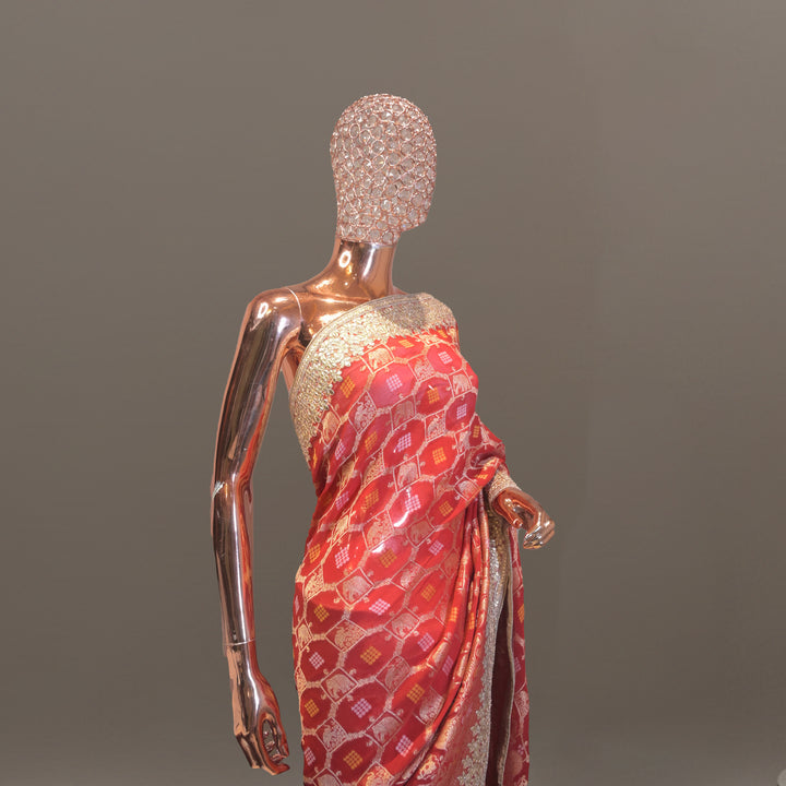 Red Rangrez Georgette Saree with Gotta Patti Border