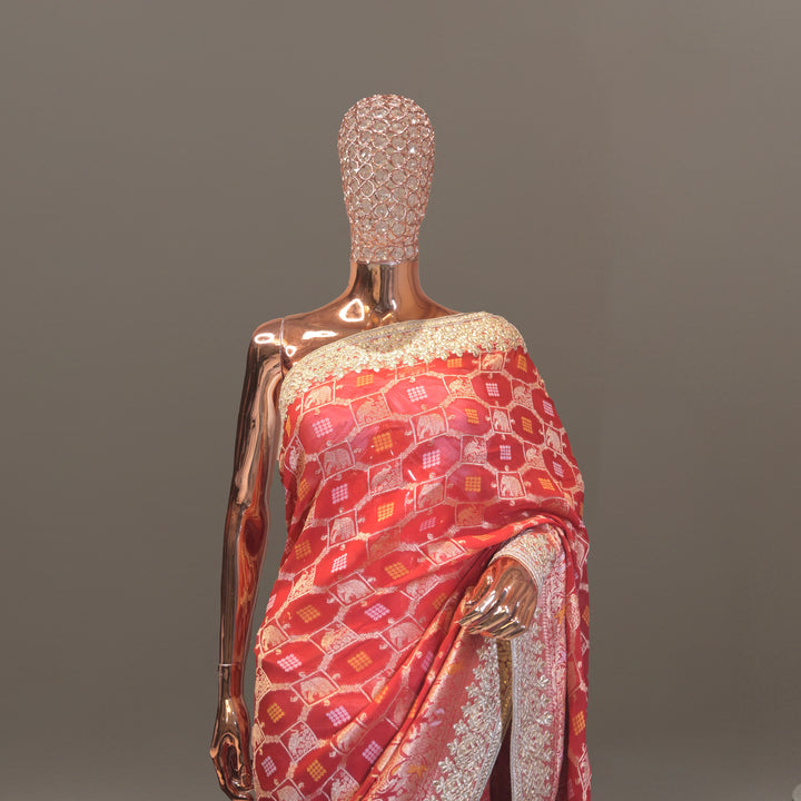 Red Rangrez Georgette Saree with Gotta Patti Border