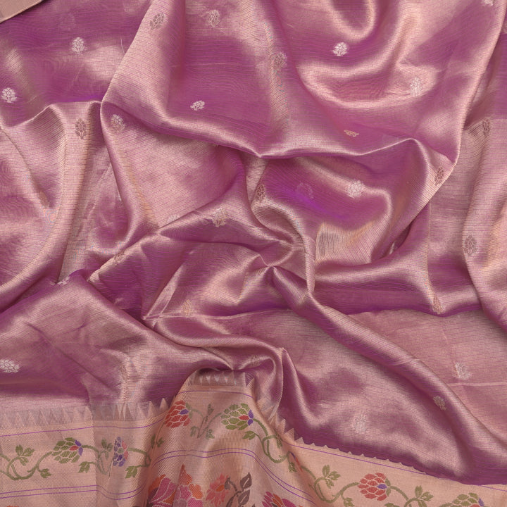 Purple Brocade Tissue Fabric with Threadwork Embroidery